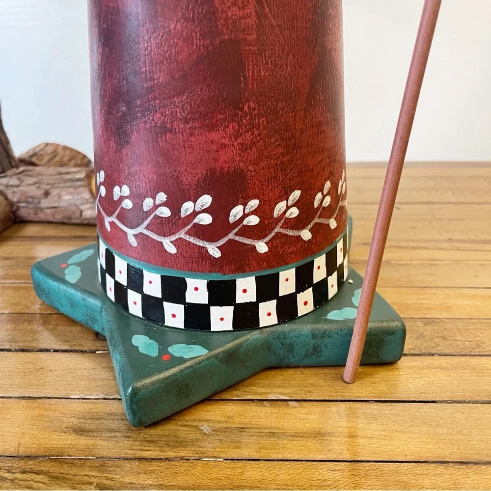 Vintage Elaine Thompson Folk Art Santa with Cardinal Wood Figurine Hand Painted